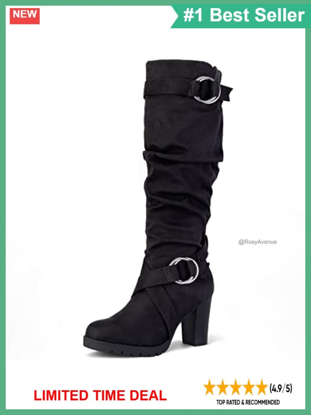 Women's Knee High Boots Chunky Block Heel Side Zipper Suede PU